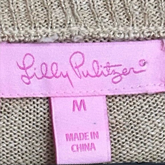 Lilly Pulitzer Metallic Linen Blend Open Front Cardigan M Gold Coastal Staple - Picture 5 of 6